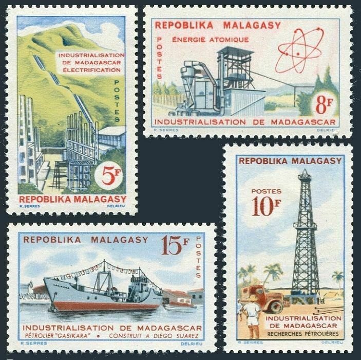 Malagasy 334-337, MNH. Mi 486-489. Industrialization 1962. Tanker, Oil derrick,
