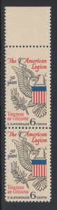 US Sc 1369 MNH. 1969 6c American Legion Sheet Margin Pair, top stamp Miscut