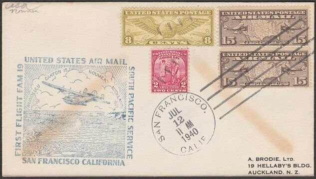 USA 1940 first flight cover San Francisco to New Caledonia..................Q493