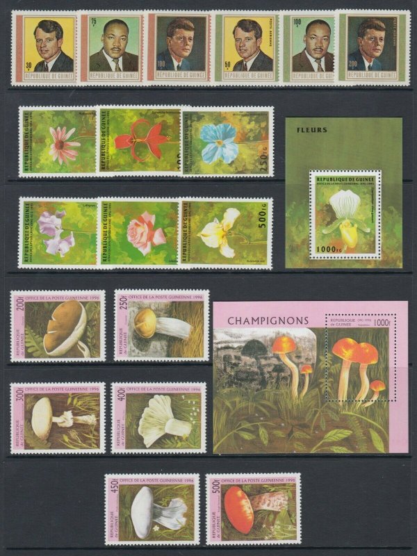 Guinea Sc 519/C109, 1312-1318,1347-1353 MNH. 1968-96 issues, 3 complete sets, VF