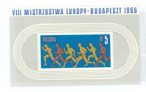 Poland 1422 1966 8th European Athletics Championship Budapest; MNH, imperf sheet running sport