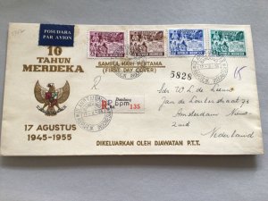 Republic Indonesia  1955 registered multi stamp postal cover 66217