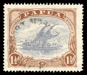 Papua 1916 Lakatoi 1½d cobalt & light brown POSTACE ERROR fine used. SG 95d.