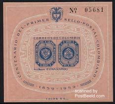 Colombia 1959, Stamp centenary s/s, MNH