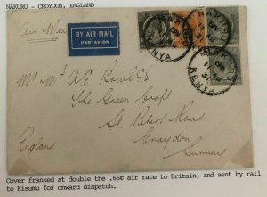 1931 Nakuru Kenya Early Airmail Cover To Croydon England Feeder Service