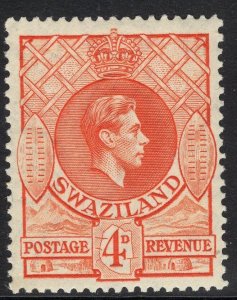 SWAZILAND SG33 1938 4d ORANGE p13½x13 MTD MINT