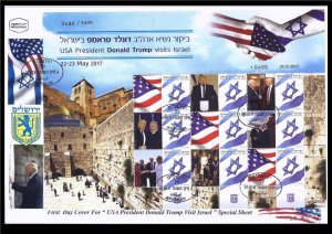 ISRAEL 2017 STAMPS USA PRESIDENT DONALD TRUMP VISIT JERUSALEM SHEET ON FDC RARE