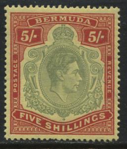 Bermuda KGVI 1938 5/ red & green on yellow perf 14 mint o.g.