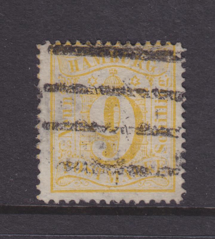 Hamburg Mi 18 used 1864 9s yellow Numeral, Cert.