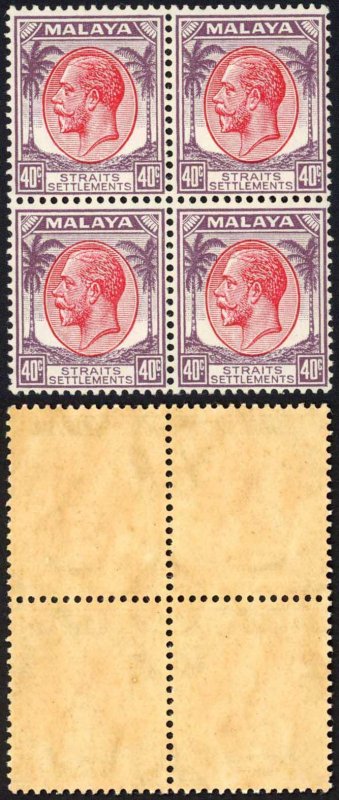 Straits Settlements SG270 40c Scarlet and dull purple Block U/M