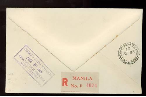 1937 Philippines First fLight Cover Hong Kong Macau