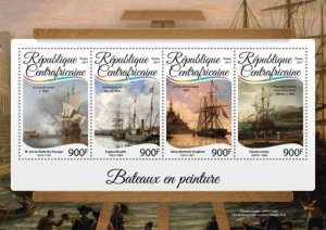 Central Africa - 2017 Ship Paintings - 4 Stamp Sheet - CA17203a