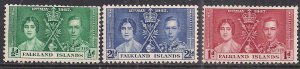 Falkland Islands 1937 KGV1 Set Coronation Umm SG 143 / 5 ( M1333