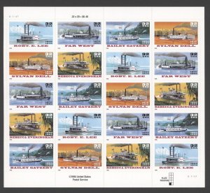 1996 US Scott#3091-3095 32c Riverboats, Sheet of 20 MNH