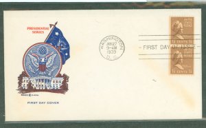 US 849 1939 1.5c Martha Washington (part of the presidential/prexy series) pair (coil) on an unaddressed first day cover with a