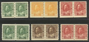 CANADA #125-30 Mint NHx PAIRS - 1912-24 K G V Coils