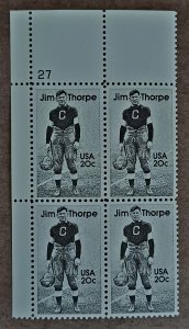United States #2089 20c Jim Thorpe MNH block of 4 plate #27 (1984)