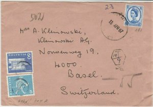 England to Switzerland 1967 Postings to Pay  Stamps Cover Ref 25261