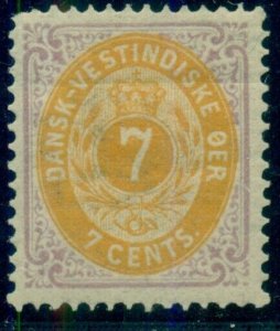 DANISH WEST INDIES #9v (9bv2) 7¢ Bicolor, og, hinged, Thick Frame “Caroe's Cut