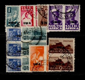 SOUTH WEST AFRICA GVI SG123-130b, complete set, FINE USED. Cat £75.