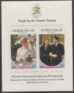 TUVALU 1986 WEDDING - ANDREW & FERGIE  imperf on FORMAT INTERNATIONAL PROOF CARD