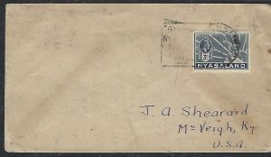 NYASALAND  COVER (P3009B) 1936  KGV  3D BIG CAT SINGLE FRANK COVER TO USA