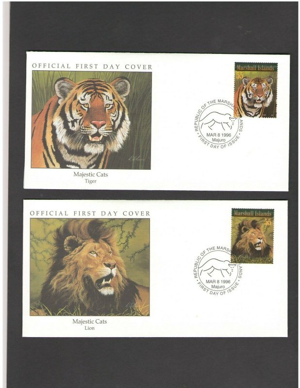 MARSHALL ISLANDS:   4 FIRST DAY COVERS-MAJESTIC CATS -Fine Used. 