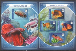 HM0517 2018 MALDIVES TROPICAL FISHES MARINE LIFE FAUNA #7413-6+BL1148 MNH