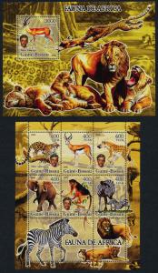 Guinea-Bissau s/s's MNH Wild Animals, Lions, Elephant, Zebra, Monkey, Schweitzer