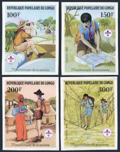 Congo PR 631-634,635 imperf, MNH. Michel 859B-862B, Bl.29B. Scouting Year 1982.