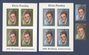 GUYANA - MNH two S/S & singles - Gold & Silver -  ELVIS 60th Birthday