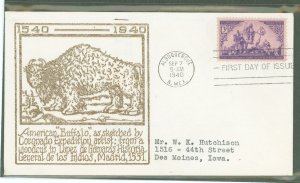 US 898 1940 3c Coronado Expedition of Discovery on addresed (typed) FDC with an Alburquerque Philatelic Society (1st) cachet