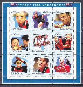Guinea Bissau, 2001 issue. Sydney Olympics. Table Tennis sheet of 9.