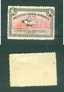 Canada. +_ 1925 Poster Stamp. MH. Western Canada Airways. Air Mail Service,