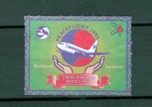 Iceland. Poster Stamp 1995. Peace Flight. Reykjavik-Sarajevo. Airplane.