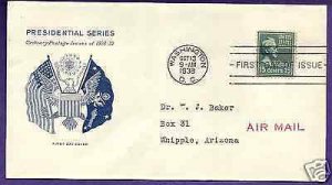 820  BUCHANAN 15c 1938, GRIMSLAND FIRST DAY COVER, ADDR.