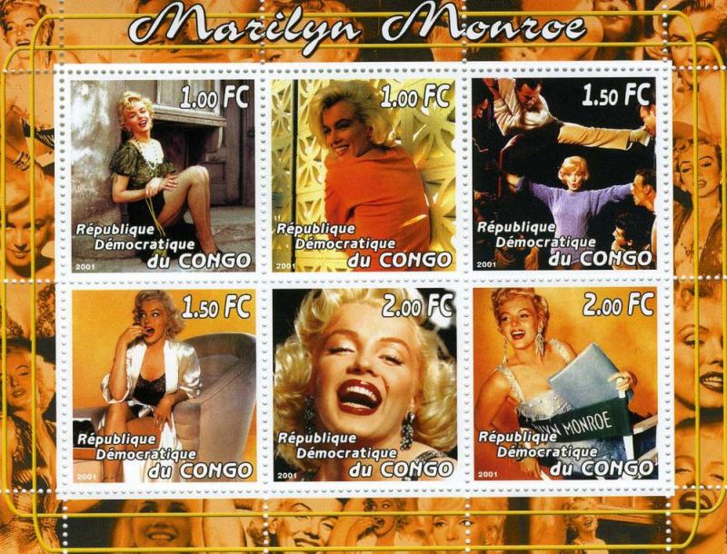 Congo 2001 MARILYN MONROE Sheet (6) Perforated Mint (NH)