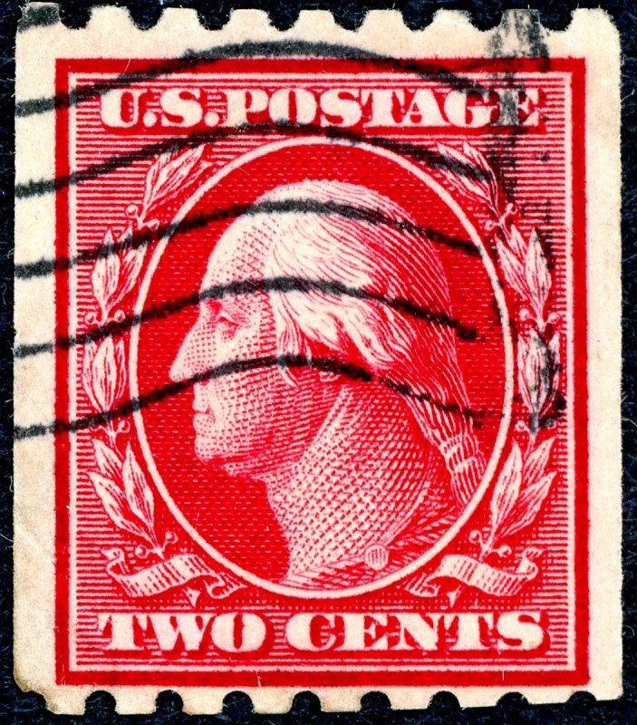 #391 – 1910 2c Washington, carmine, perf 8.5 horizontal. Used. VF.