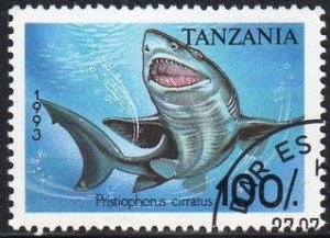 Tanzania 1140 - Cto - 100sh Longnose Sawshark (1993) (cv $0.90)