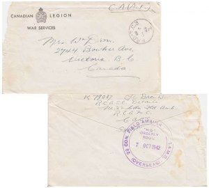 Canada Soldier's Free Mail 1943 F.P.O.-T.C.3 Canadian Reinforcement Units, UK...