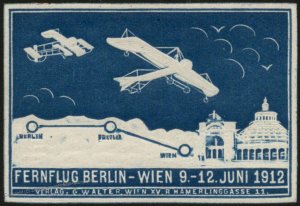Germany 1912 Berlin Vienna Fernflug Long Distance Pioneer Flight Vignette 103944