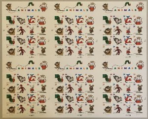 3987-94 Favorite Children's Book Animals Uncut Press Sheet of 6 Panes