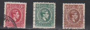 Jamaica # 116-118, King George VI, Used