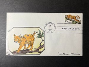 1990 USA First Day Cover FDC Arlington VA No Address Hand Drawn Bobcat Stamp 57