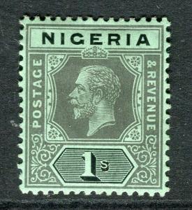 NIGERIA; 1912 early GV Crown CA issue fine Mint hinged Shade of 1s. value