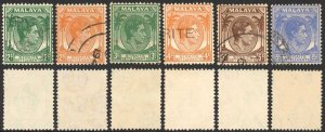 Straits Settlements SG293/8 Die 2 set of 6 Fine used Cat 36.10 pounds