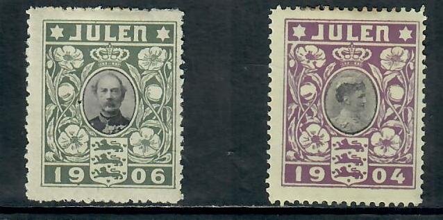 DENMARK CHARITY STAMPS  JULEN 1904 AND 1906 MINT HINGED