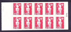 France 2203a MNH 1990 2.50fr Marianne Self-Adhesive Full Booklet