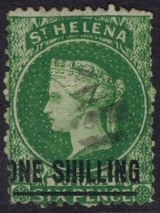 ST HELENA 1864 QV ONE SHILLING YELLOW GREEN TYPE A WMK CROWN CC PERF 12½ USED
