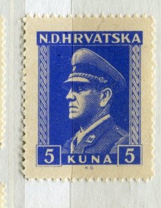 CROATIA; 1943 early Ante Pevelic issue fine MINT MNH unmounted 5k. value